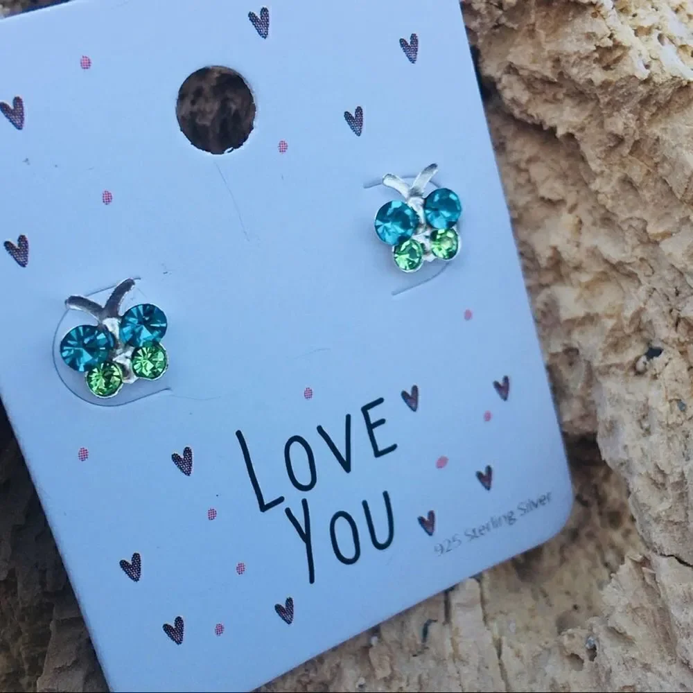 Girls Sterling Silver Butterfly Crystal Earrings